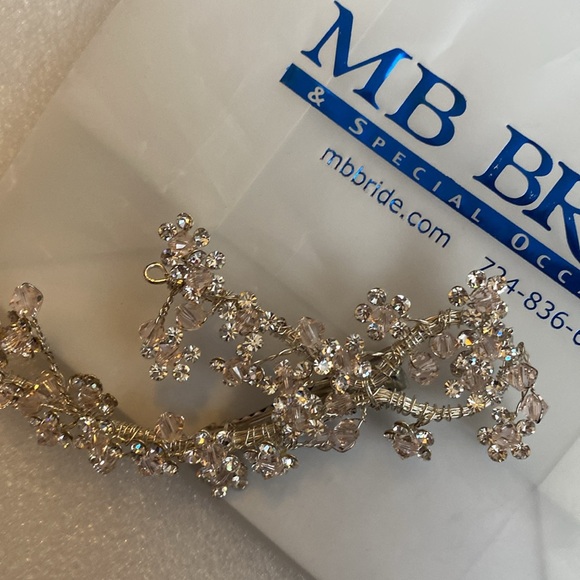 Host Pick! Bridal Hair Clip Silver Rhinestones Crystals Champagne Pink - Picture 9 of 9